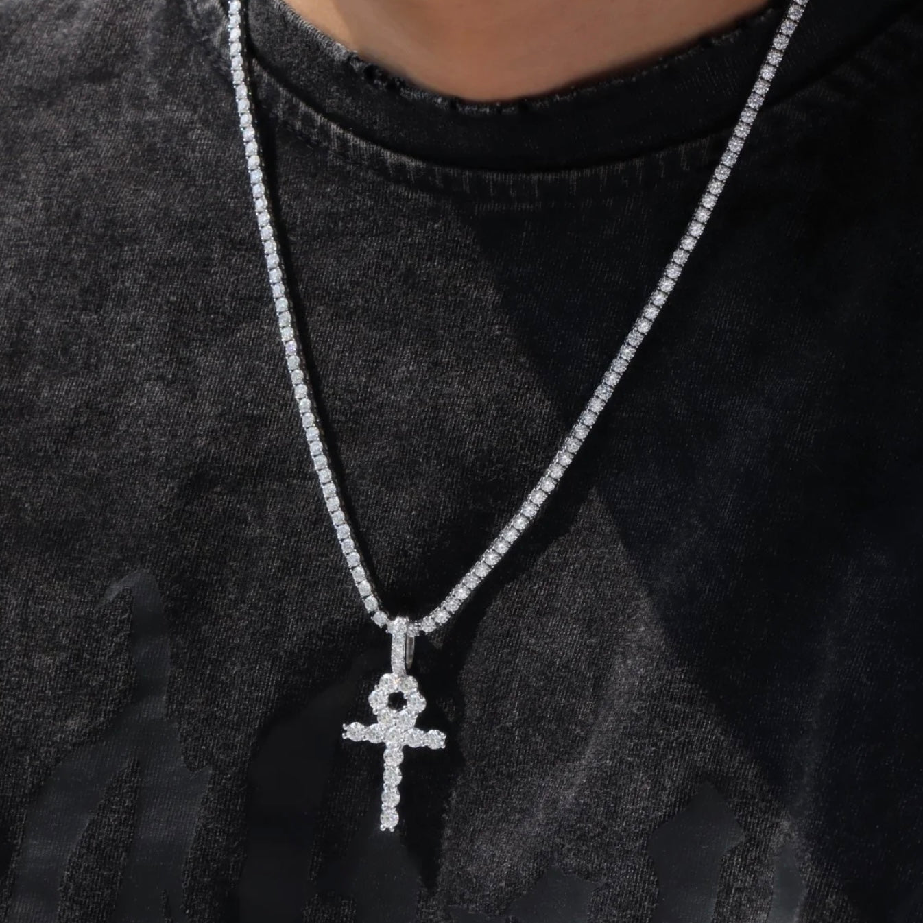 Diamond Ankh pendant & 3mm tennis chain