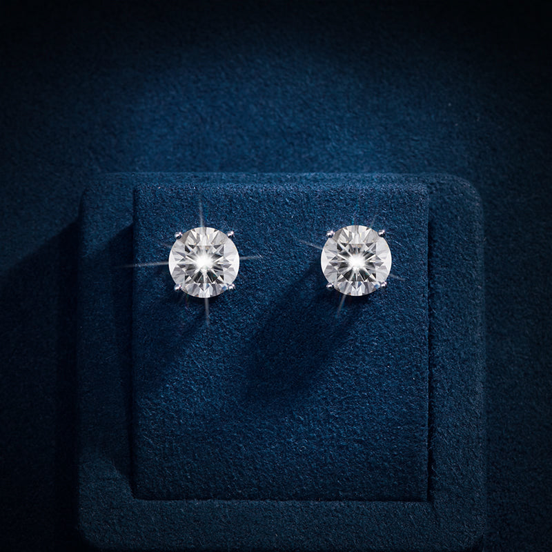 Men’s or women Solid 925 Silver Sterling Silver Moissanite Solitaire Stud Earrings passes Diamond Tester.