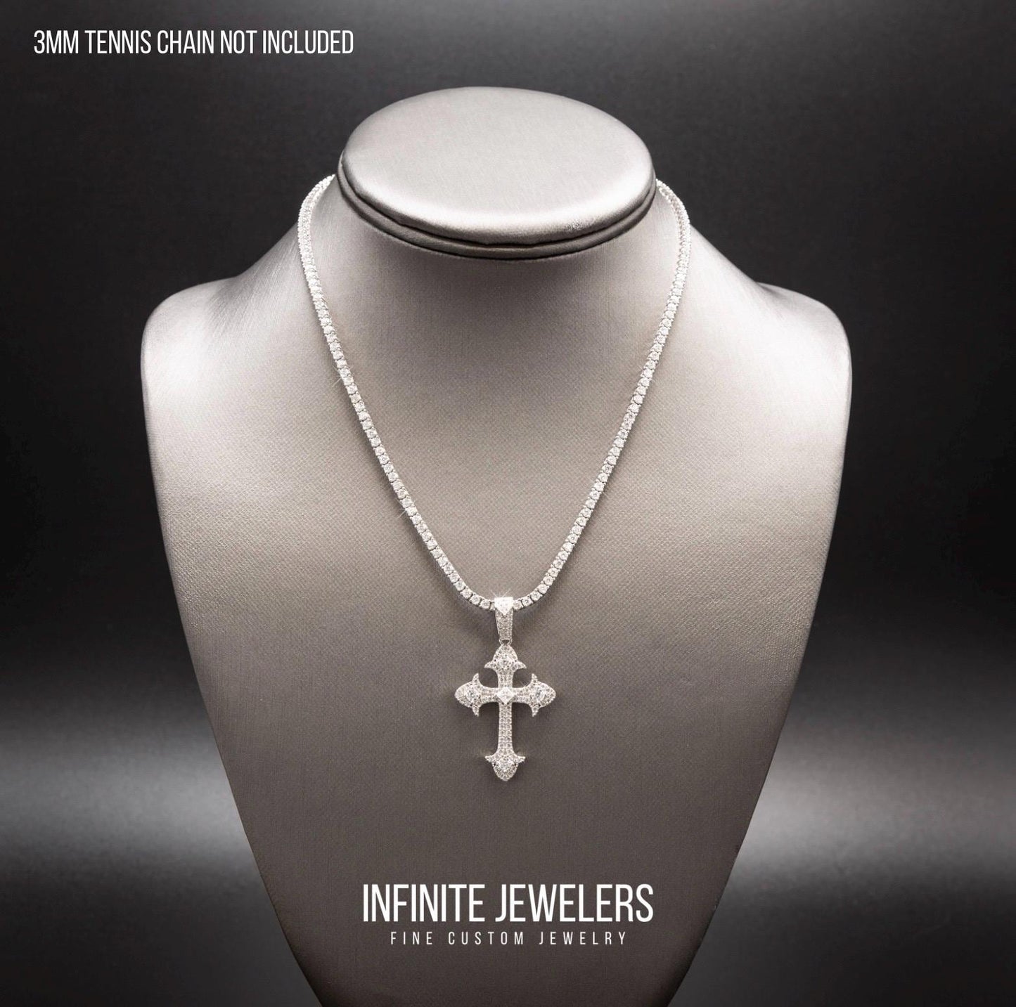 Men’s or women Solid 925 Silver Sterling Silver VVS Moissanite Fleur Cross Pendant passes Diamond Tester.