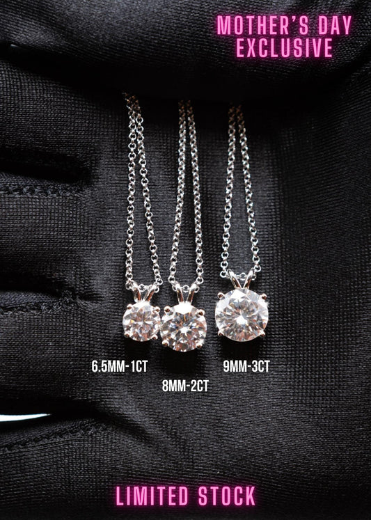 Moissanite Diamond Necklace For Women,1CT-3CT Round Pendant Solitaire Necklace,Sterling Silver Lab Created Jewelry,Mother's Day Valentines Gift,Length 18+2Inch