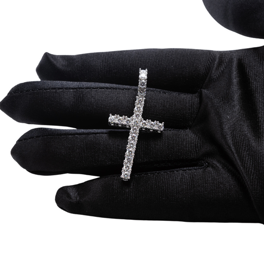 White gold Moissanite cross pendant