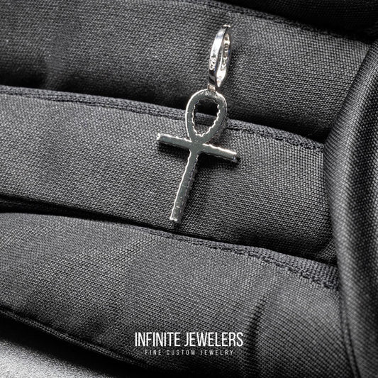 Men’s or women Solid 925 Silver Sterling Silver VVS Moissanite Mini Ankh Cross Pendant passes Diamond Tester.